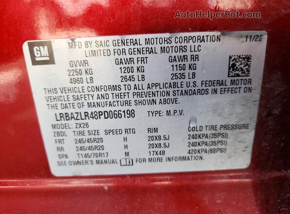 LRBAZLR48PD066198 2023 BUICK ENVISION Burgundy Widok naklejki z numerem VIN