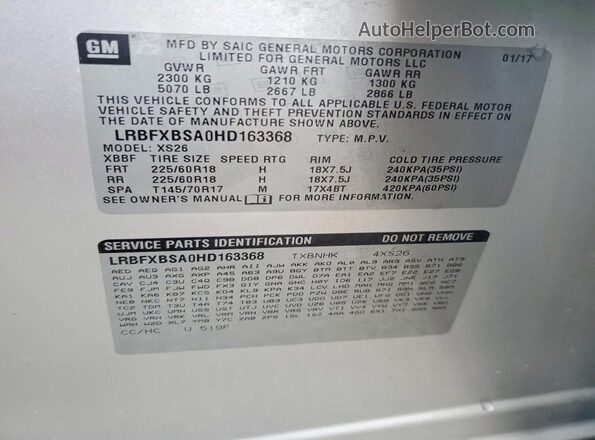 LRBFXBSA0HD163368 2017 BUICK ENVISION Silver Widok wnętrza 360 stopni
