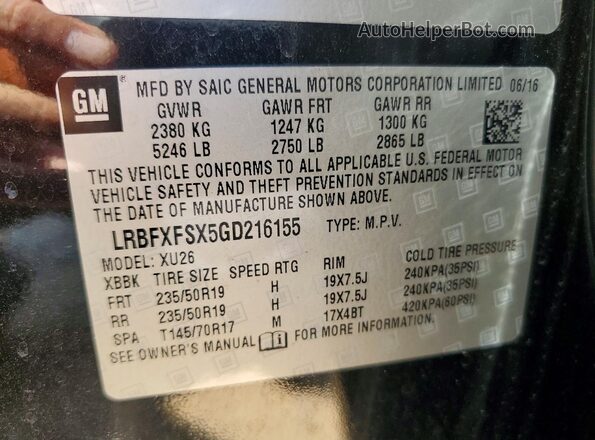 LRBFXFSX5GD216155 2016 BUICK ENVISION Black VIN կոդի պիտակի տեսք