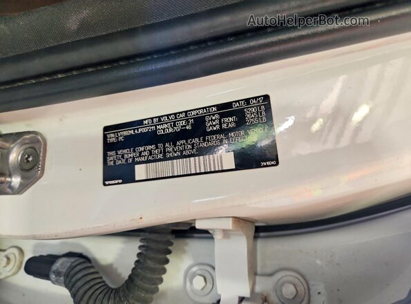 LVY992ML4JP007211 2018 VOLVO S90 White Vista de la etiqueta del VIN