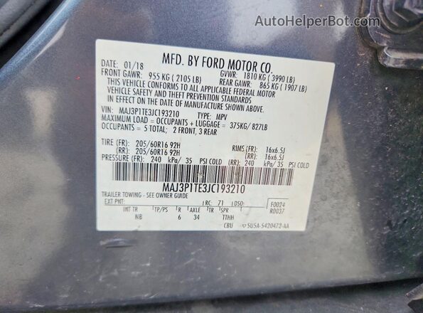 MAJ3P1TE3JC193210 2018 FORD ECOSPORT Серый Вид подкапотного пространства