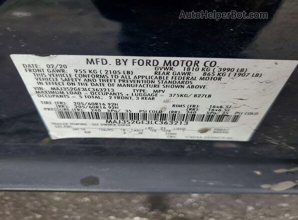 MAJ3S2GE3LC363213 2020 FORD ECOSPORT Черный Вид подкапотного пространства
