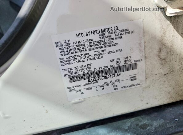MAJ3S2GE3MC453169 2021 FORD ECOSPORT White VIN sticker view