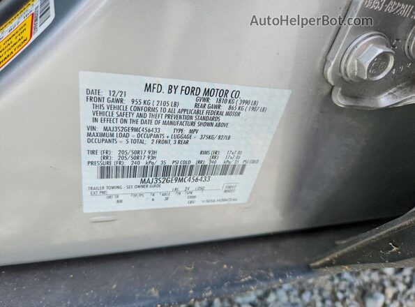 MAJ3S2GE9MC456433 2021 FORD ECOSPORT Silver Vista de la etiqueta del VIN