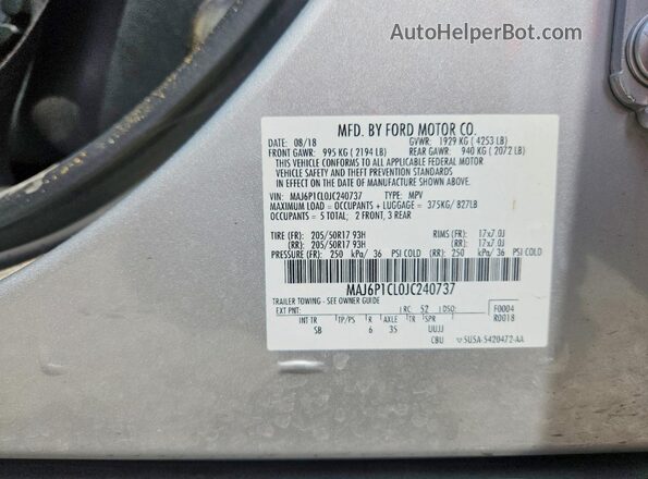 MAJ6P1CL0JC240737 2018 FORD ECOSPORT Серебряный Вид подкапотного пространства