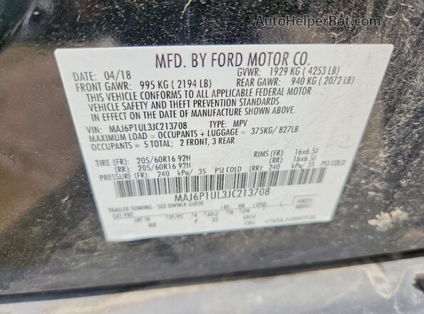 MAJ6P1UL3JC213708 2018 FORD ECOSPORT Black Vista del compartimento del motor