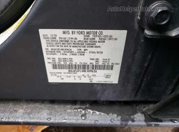 MAJ6S3FL4MC409636 2021 FORD ECOSPORT Серый Вид наклейки с VIN-кодом