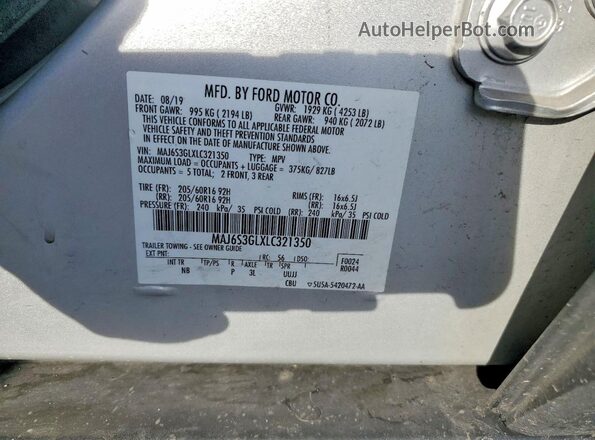 MAJ6S3GLXLC321350 2020 FORD ECOSPORT Silver Вид підкапотного простору
