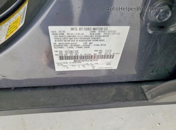 MAJ6S3JL9LC362447 2020 FORD ECOSPORT Gray Вид підкапотного простору