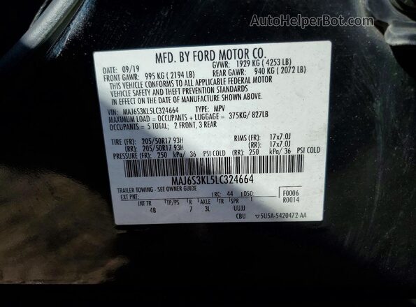 MAJ6S3KL5LC324664 2020 FORD ECOSPORT Черный Вид наклейки с VIN-кодом