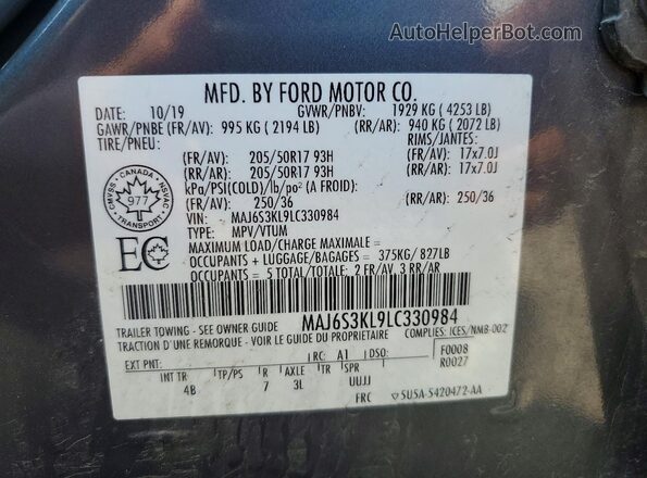MAJ6S3KL9LC330984 2020 FORD ECOSPORT Серый Панорамный вид салона 360°