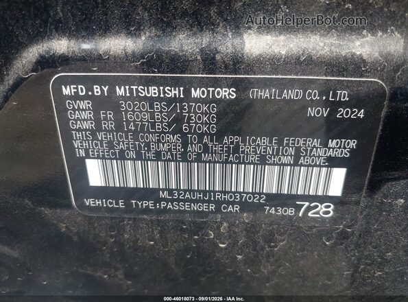 ML32AUHJ1RH037022 2024 MITSUBISHI MIRAGE Black Widok komory silnika