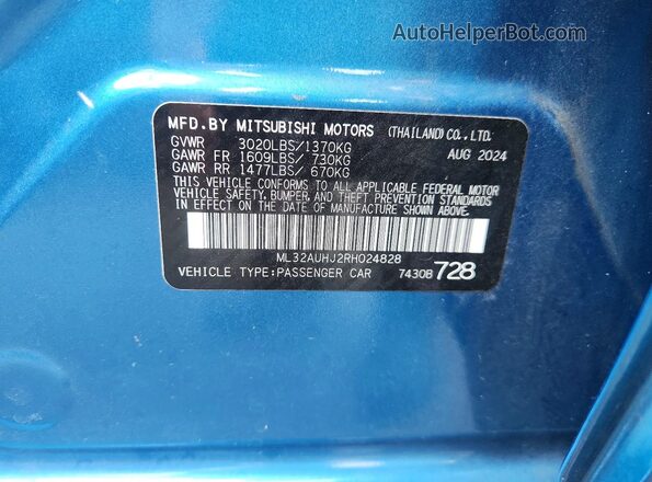 ML32AUHJ2RH024828 2024 MITSUBISHI MIRAGE Синий Вид подкапотного пространства