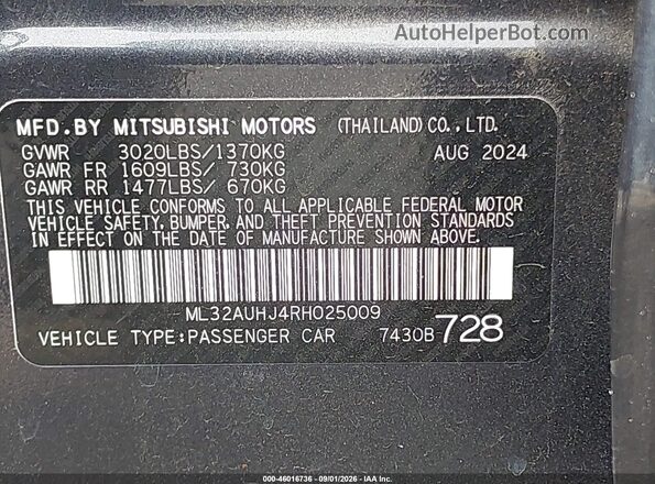 ML32AUHJ4RH025009 2024 MITSUBISHI MIRAGE Gray Widok komory silnika