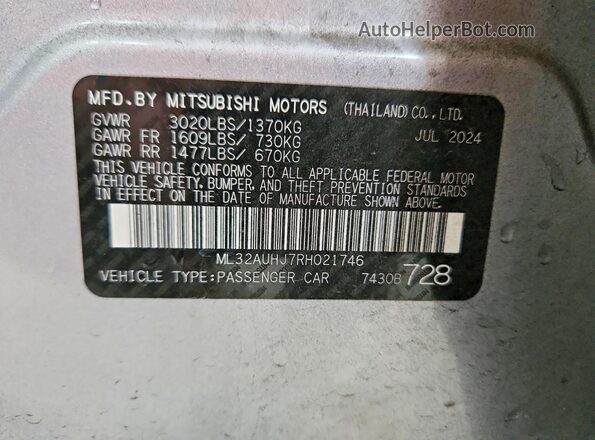 ML32AUHJ7RH021746 2024 MITSUBISHI MIRAGE Серебряный Вид подкапотного пространства