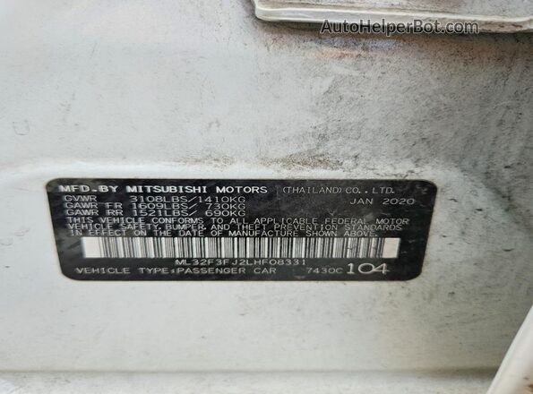 ML32F3FJ2LHF08331 2020 MITSUBISHI MIRAGE White Vista del compartimento del motor