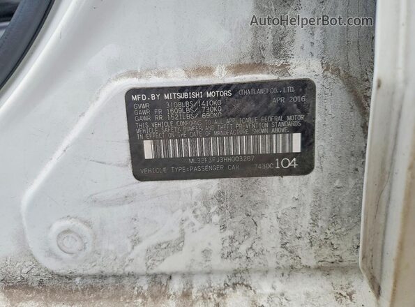 ML32F3FJ3HH003287 2017 MITSUBISHI MIRAGE White Vista del compartimento del motor