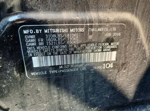 ML32F3FJ4HHF08421 2017 MITSUBISHI MIRAGE Black Vista de la etiqueta del VIN