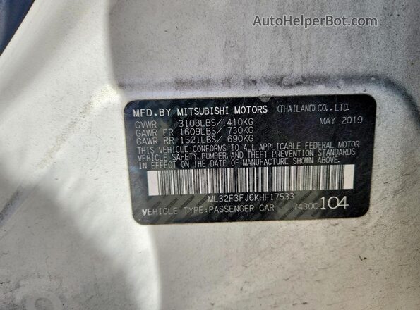 ML32F3FJ6KHF17533 2019 MITSUBISHI MIRAGE Белый Вид подкапотного пространства