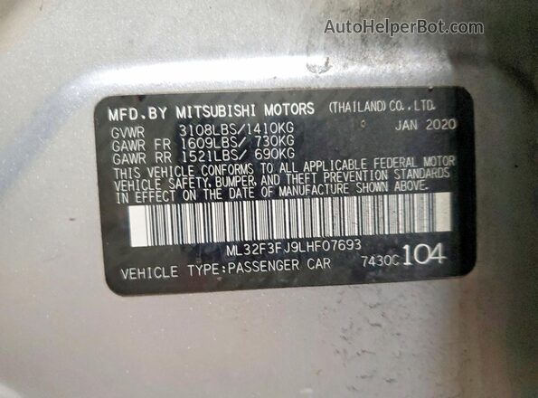 ML32F3FJ9LHF07693 2020 MITSUBISHI MIRAGE Silver VIN կոդի պիտակի տեսք
