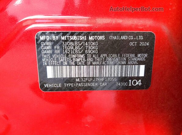 ML32FUFJ7RHF17055 2024 MITSUBISHI MIRAGE Red Vista del compartimento del motor