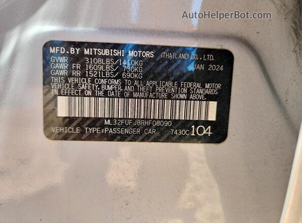ML32FUFJ8RHF08090 2024 MITSUBISHI MIRAGE White Vista de la etiqueta del VIN