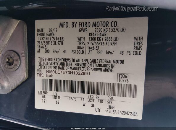 NM0LE7E73H1322891 2017 FORD TRANSIT CONNECT Blue Engine compartment view