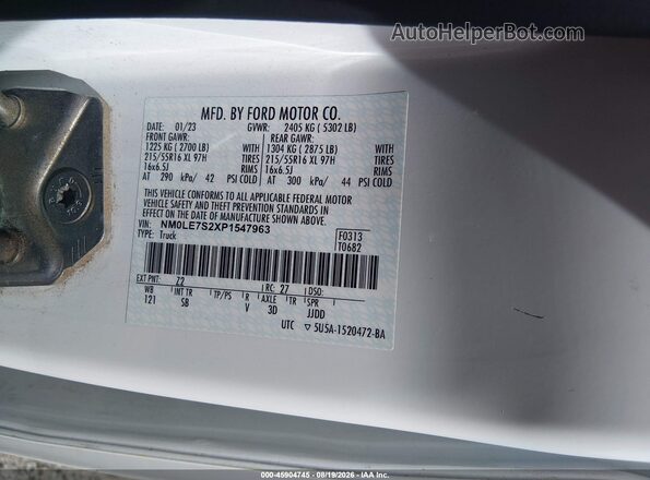 NM0LE7S2XP1547963 2023 FORD TRANSIT CONNECT Белый Вид подкапотного пространства