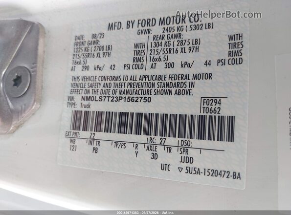 NM0LS7T23P1562750 2023 FORD TRANSIT CONNECT White ძრავის განყოფილების ხედი