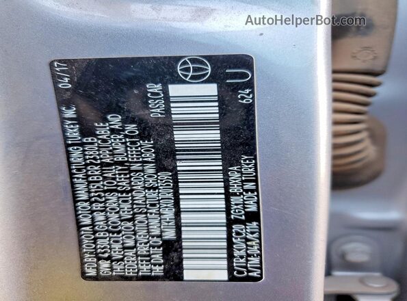 NMTKHMBX0JR013590 2018 TOYOTA C-HR Silver VIN კოდის სტიკერის ხედი