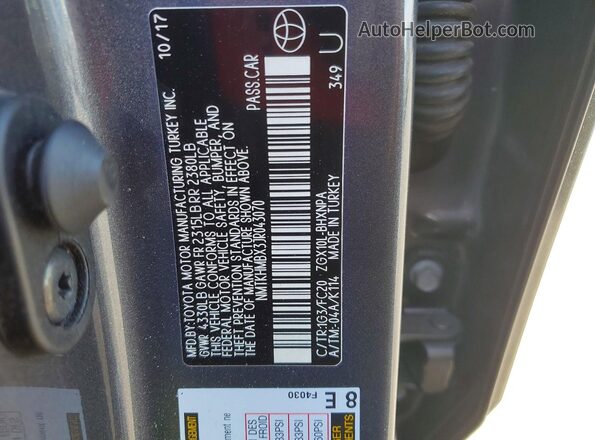 NMTKHMBX3JR043070 2018 TOYOTA C-HR Gray Vista interior de 360 grados