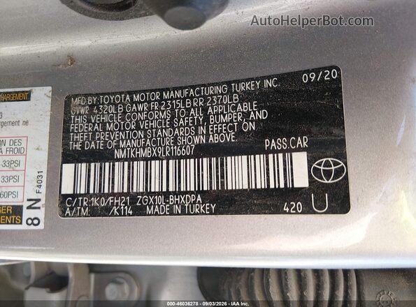 NMTKHMBX9LR116607 2020 TOYOTA C-HR Silver Engine compartment view