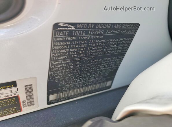 SADCJ2BNXHA093456 2017 JAGUAR F-PACE White VIN sticker view
