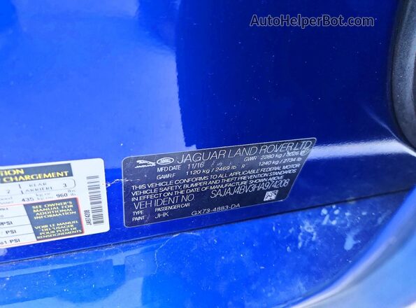 SAJAJ4BV3HA974208 2017 JAGUAR XF Blue Engine compartment view