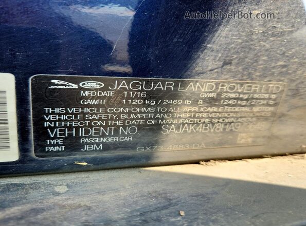 SAJAK4BV8HA973648 2017 JAGUAR XF Blue Engine compartment view