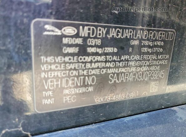 SAJAR4FX9JCP39245 2018 JAGUAR XF Black Շարժիչի բաժամունքի տեսք