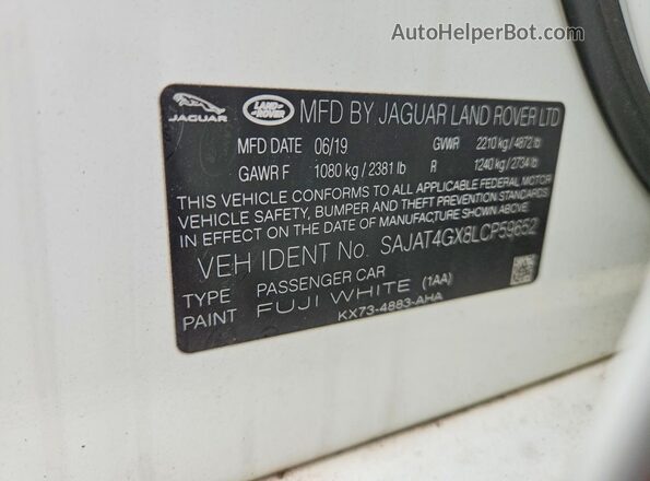 SAJAT4GX8LCP59652 2020 JAGUAR XF White ძრავის განყოფილების ხედი