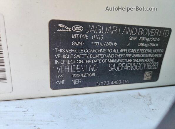 SAJBF4BV5GCY16283 2016 JAGUAR XF Белый Вид подкапотного пространства