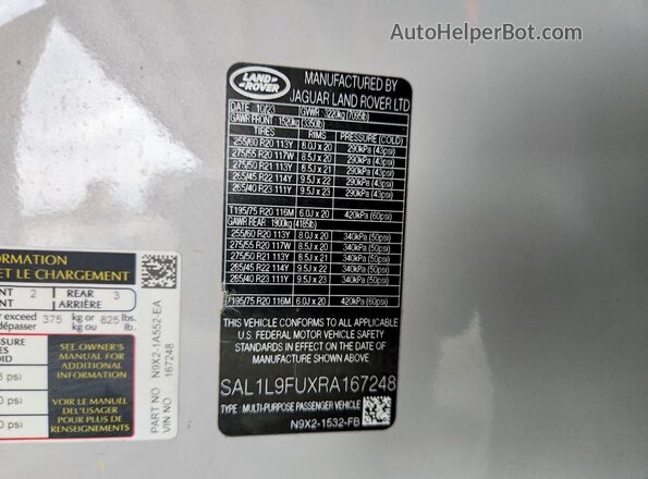 SAL1L9FUXRA167248 2024 LAND ROVER RANGE White VIN կոդի պիտակի տեսք