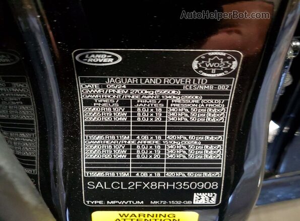 SALCL2FX8RH350908 2024 LAND ROVER DISCOVERY Black Панорамний вид салону 360°