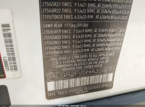 SALGR2FV5HA359071 2017 LAND ROVER RANGE ROVER White Вид підкапотного простору