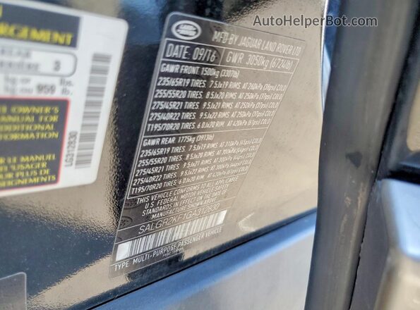 SALGR2KF1GA312830 2016 LAND ROVER RANGE Black VIN კოდის სტიკერის ხედი