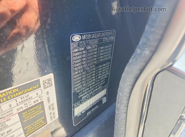 SALGS2SV5KA555125 2019 LAND ROVER RANGE Black VIN sticker view