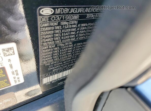 SALGS2SV6KA555425 2019 LAND ROVER RANGE Black VIN sticker view