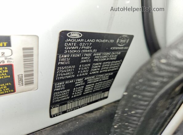 SALGV2FE5HA336823 2017 LAND ROVER RANGE White Widok naklejki z numerem VIN