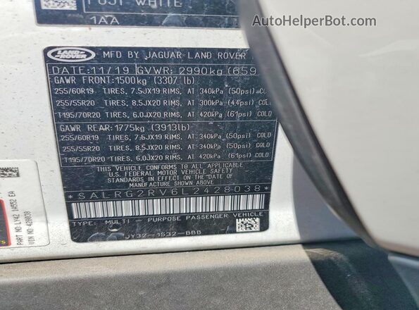 SALRG2RV6L2428038 2020 LAND ROVER DISCOVERY White Вид підкапотного простору