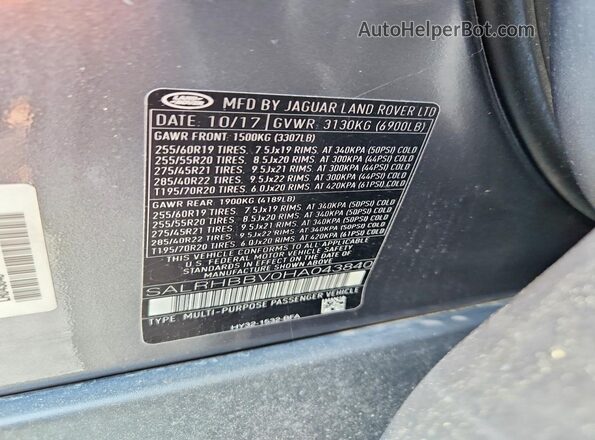 SALRHBBV0HA043840 2017 LAND ROVER DISCOVERY Gray VIN կոդի պիտակի տեսք