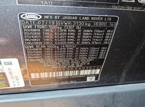 SALRR2RV3K2403672 2019 LAND ROVER DISCOVERY Black Widok wnętrza 360 stopni