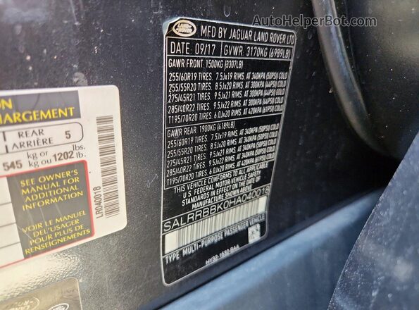 SALRRBBK0HA040018 2017 LAND ROVER DISCOVERY Charcoal Vista interior de 360 grados