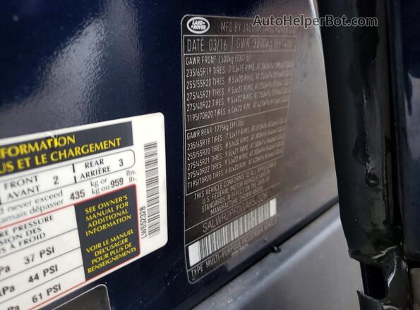 SALWR2PF0GA652328 2016 LAND ROVER RANGE Blue Engine compartment view